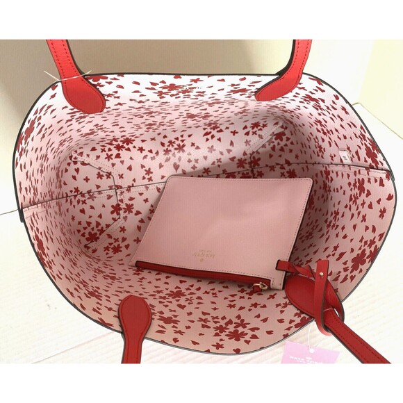 New Kate Spade Small Reversible Tote with Pouch Love Shack Red multi - Picture 6 of 7